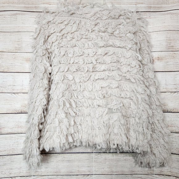 ASTR The Label Short Shaggy Loop Knit Cardigan Beige Sweater Size S Wool Blend - Picture 11 of 16